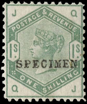 1884 1s Green (Perf.12). Very fine unused o.g. example of this scarce perforation variety lettered QJ, overprinted...