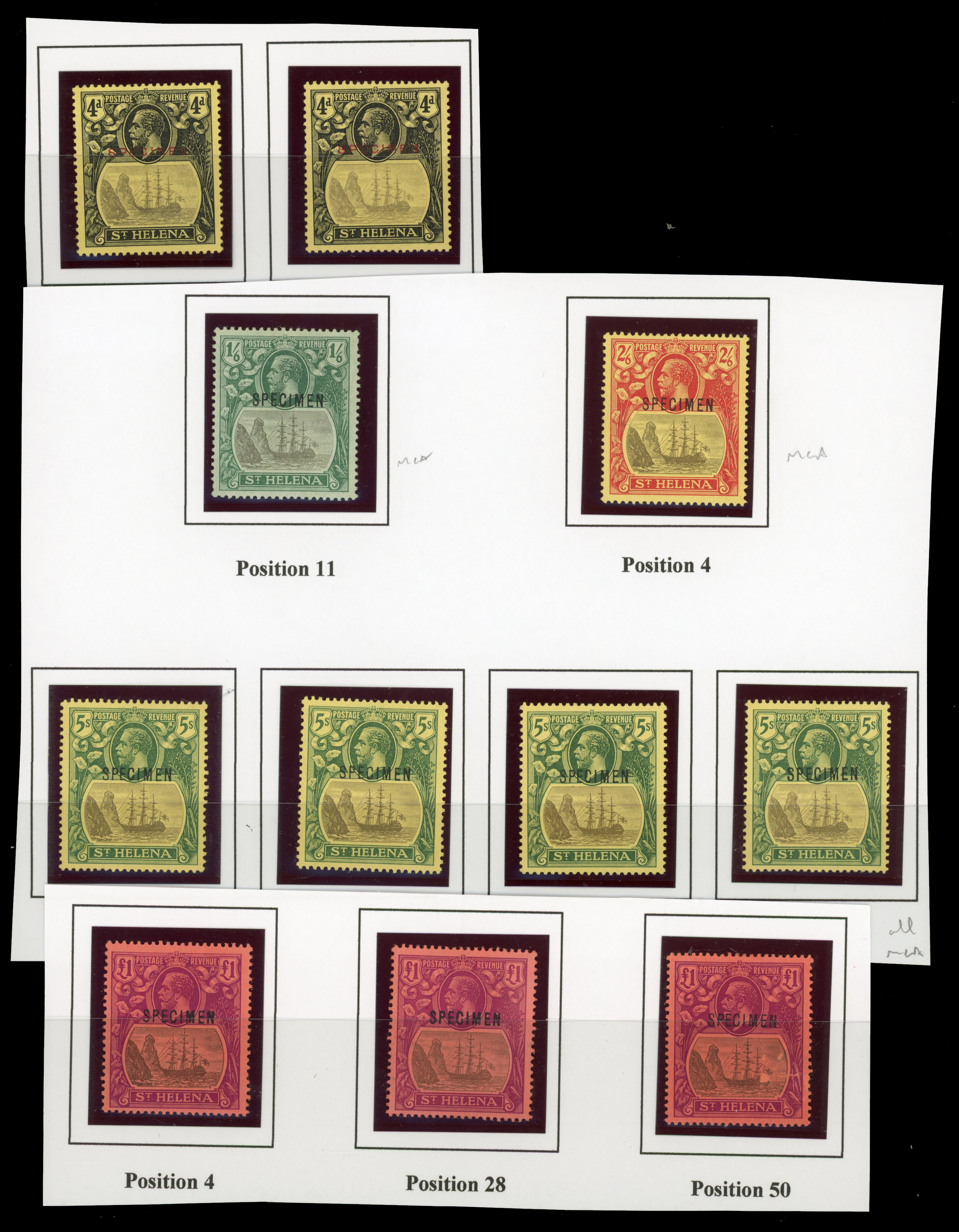 St Helena SG 92s-96s positioned Specimens