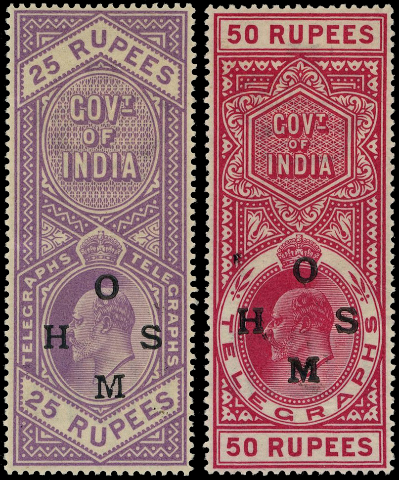 INDIA SG OT1/5 1908 OHMS set of 5 to 50r, lpog