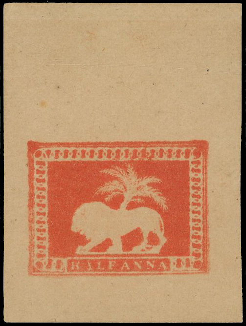 India Lion and Palm Tree essay Spence 30 in orange vermilion  