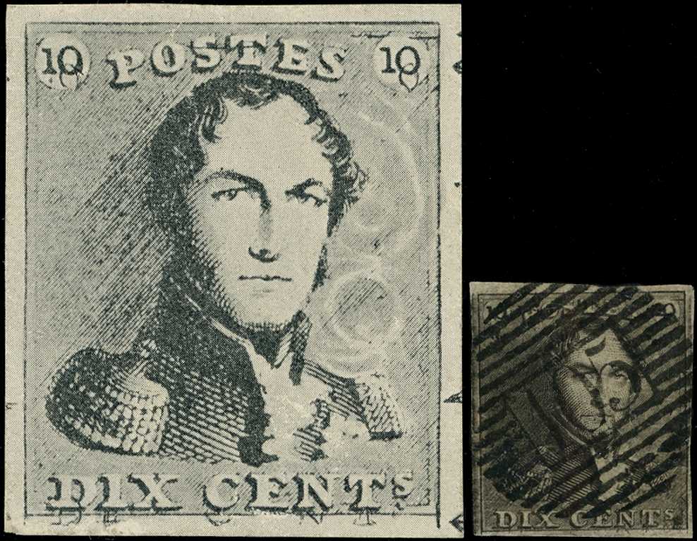 Belgium 1849 10c showing major re-entry, "Jabot Blanc"