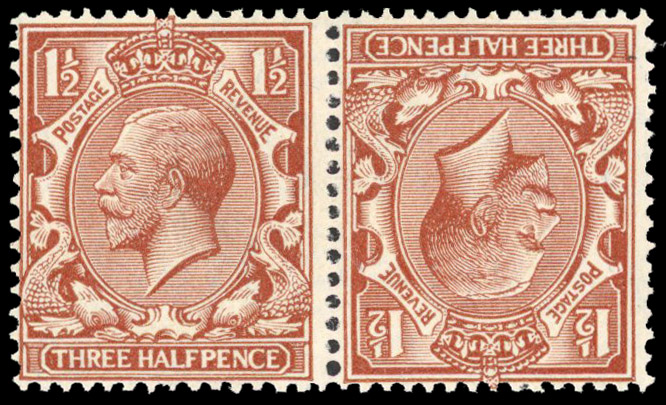 1924-26 Block Cypher 1½d red-brown, tête-bêche pair, fine large part og