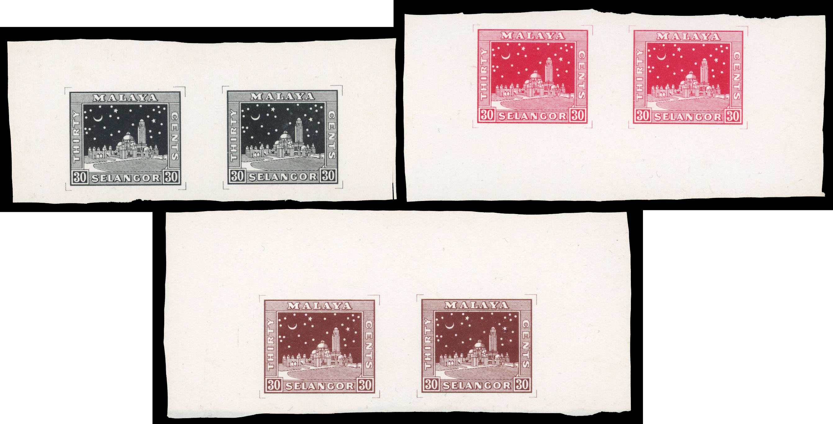 1933-34 Survey Department 30c Mosque at night essays on glazed paper (Norris type M9), comprising smaller size