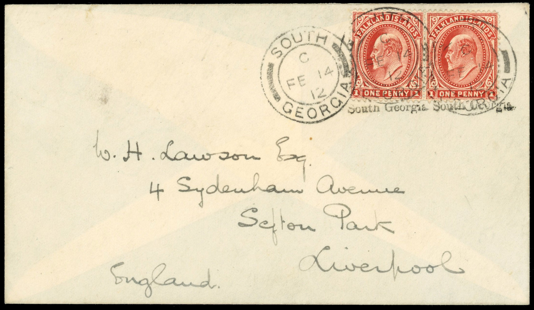† FID 1912 cover with South Georgia underprints