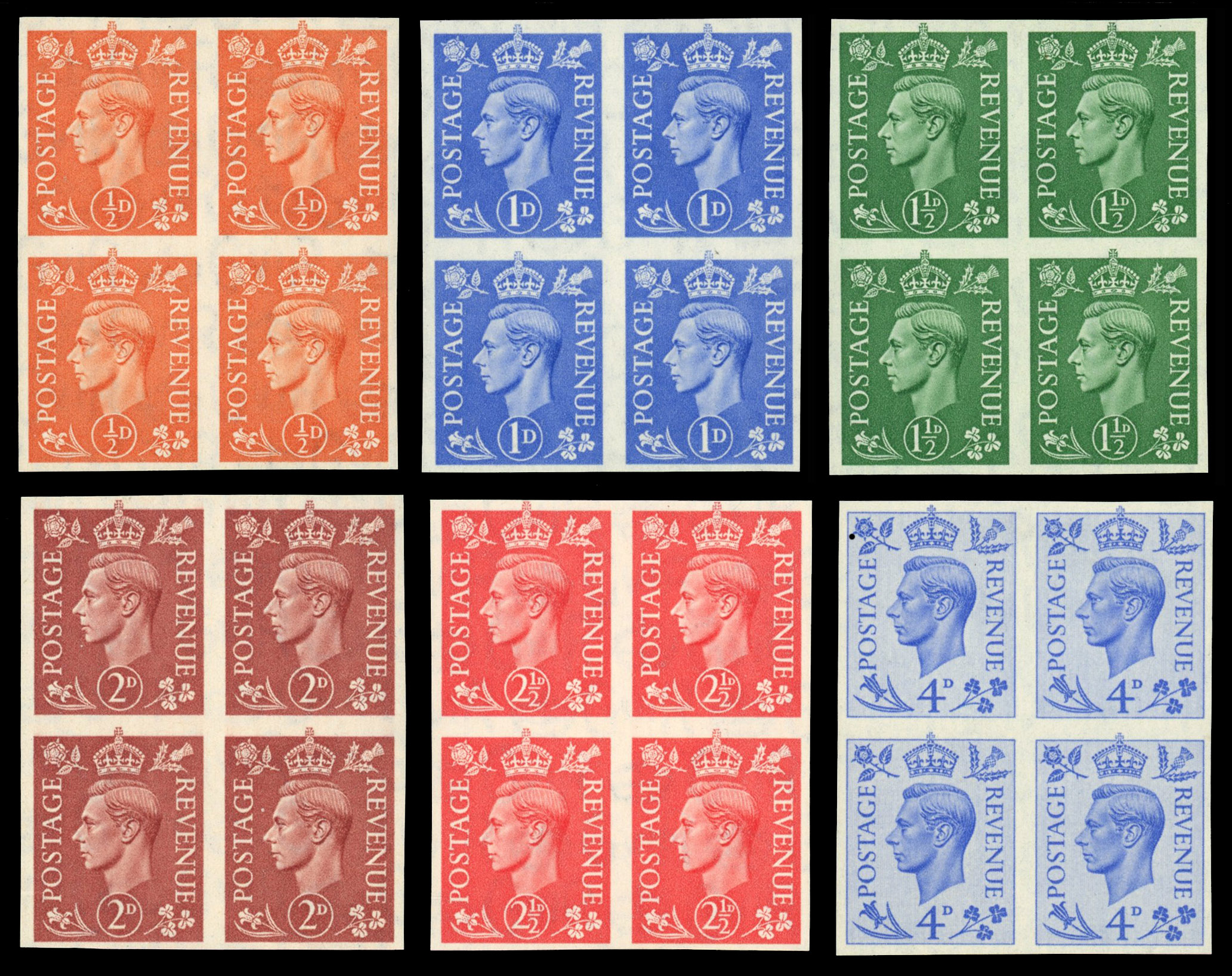 SG 503-8 1950-2 ½d - 4d colour change Imprimatur blocks