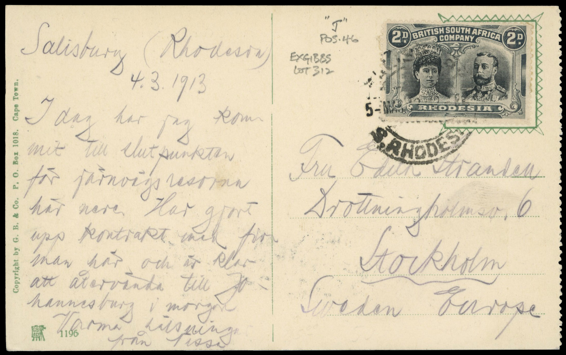 2d black and slate-black RSC J on postcard to Stockholm