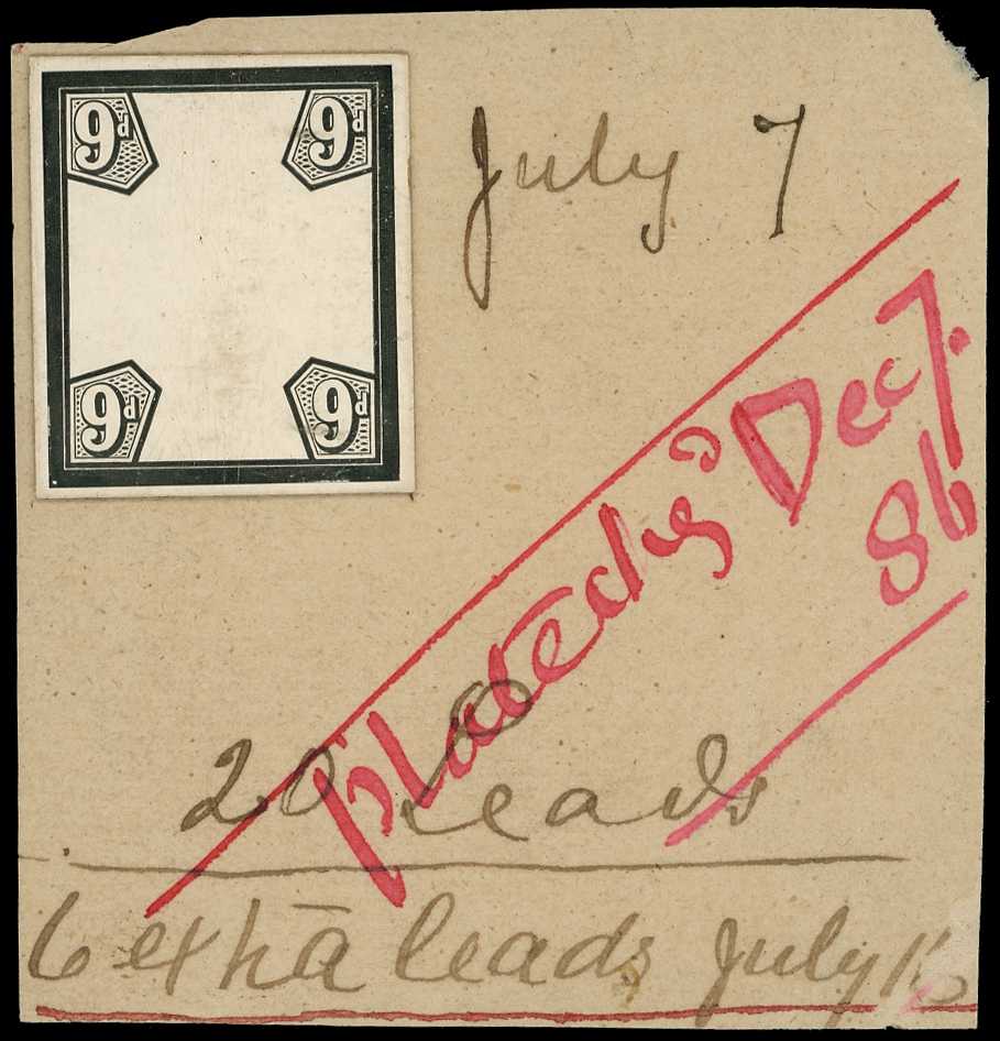 1887 Die Proof of the 9d Duty Plate, cut to...