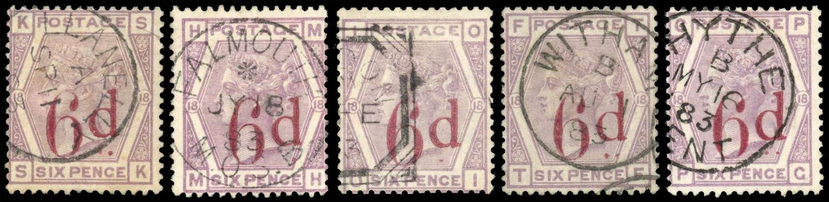 GB 1880-83 6d on 6d lilac variety group, SG 162var