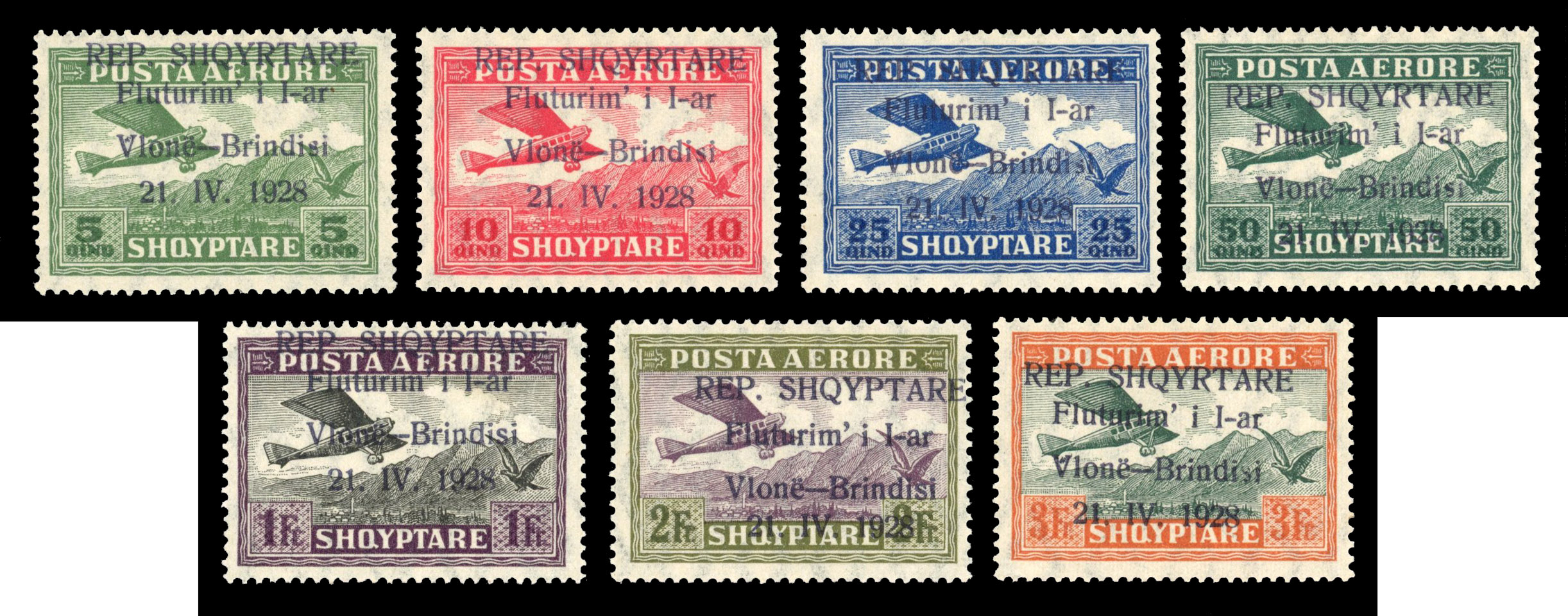 Albania 1928 Inauguration of Valona Brindisi airmail service set large part o.g.