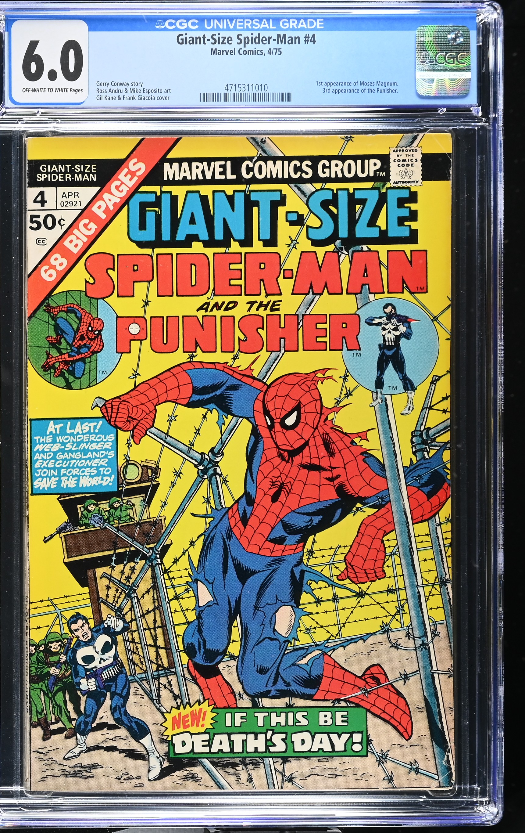 Giant Size Spider-Man #4 CGC 6.0 1st Appearance of Moses Magnum (Marvel Comics, 1975) Off-White to White Pages