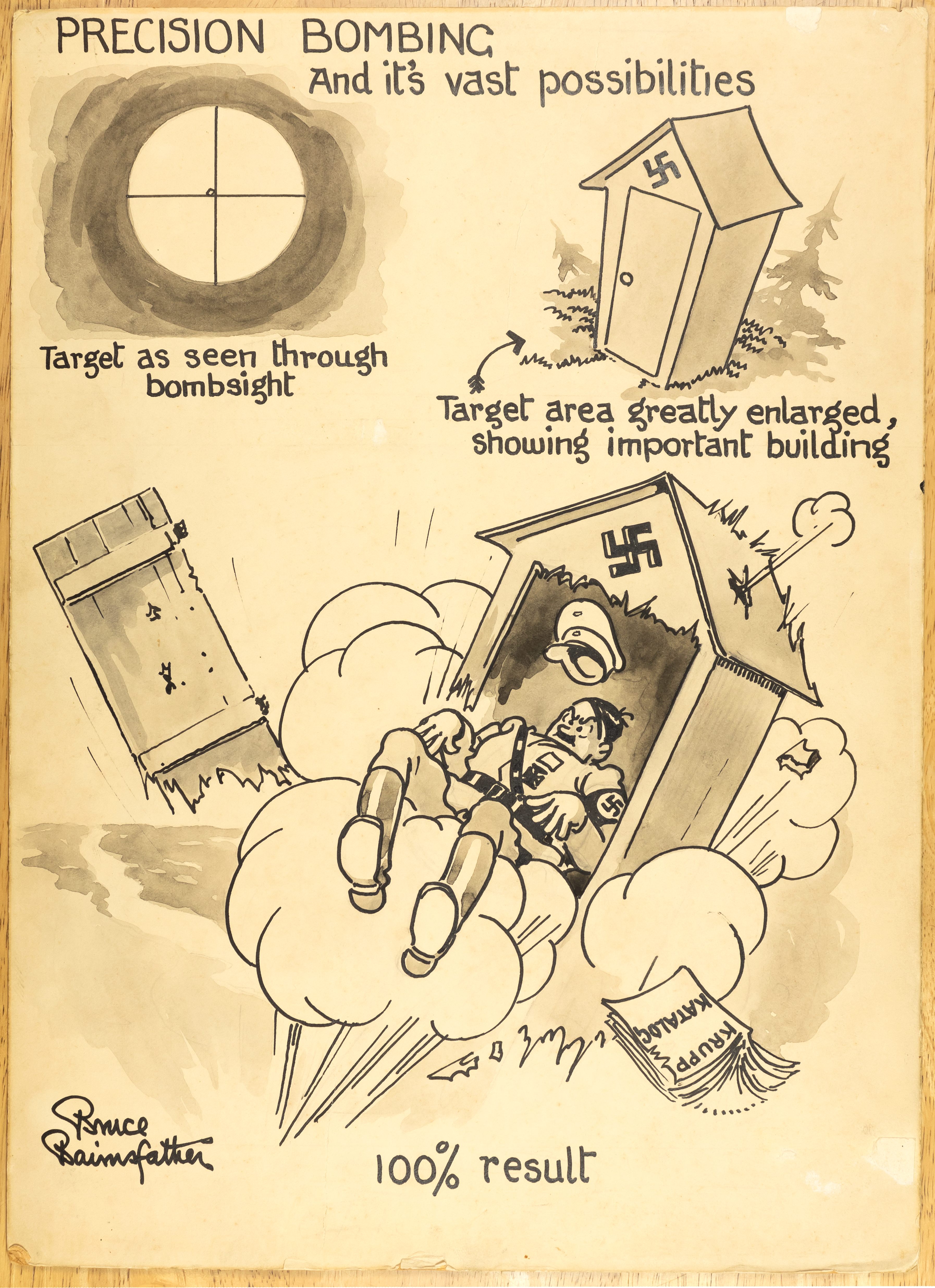 World War Two Related, Cartoon by the well-known Great War  Artist Bruce Bairnsfather, titled ‘Precision Bombing’