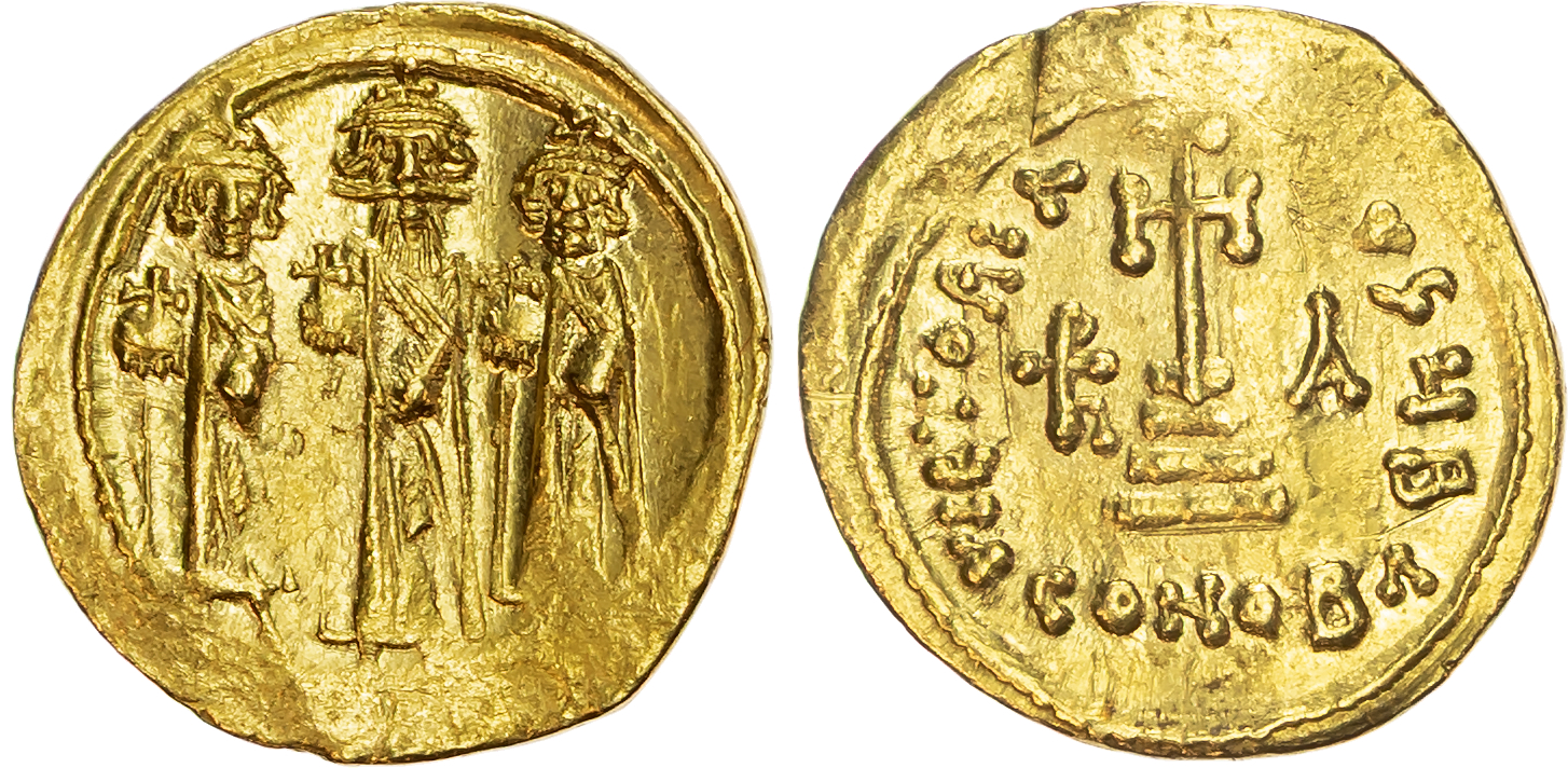 Heraclius, with Heraclius Constantine and Heraclonas (AD 610-641) AV Solidus, Constantinople, AD 639-641, 4.45g.
