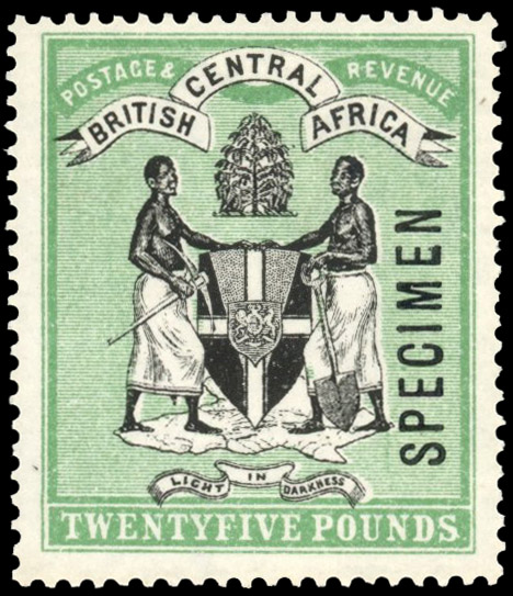 Nyasaland SG 42s 1896 £25 black and green Specimen