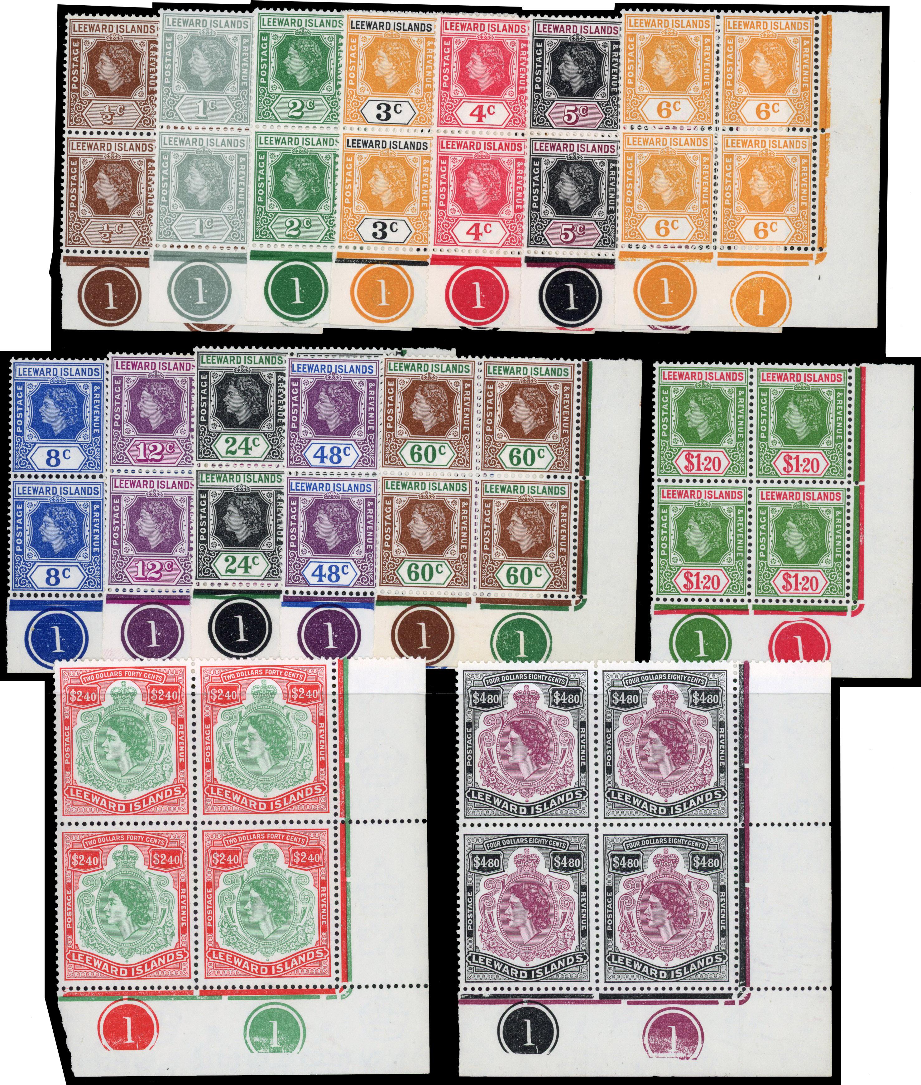 Leeward Islands SG 126-140 Plate blocks mint