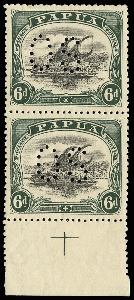 Official. 1910-11 "Large PAPUA" 6d black and myrtle-green,...
