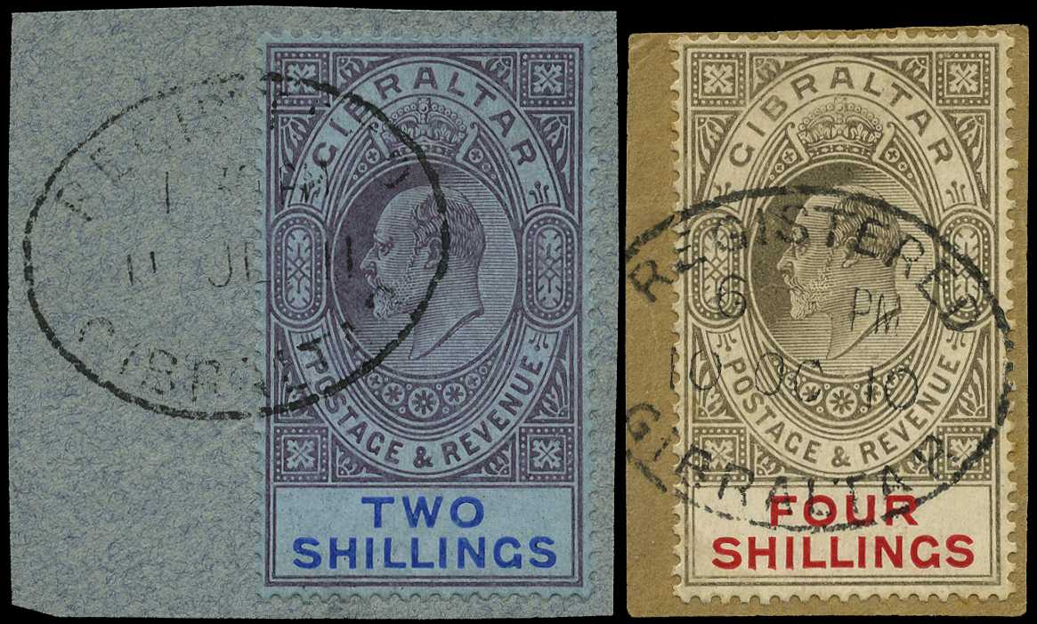 1910 2/- and 4/- each used on piece with...