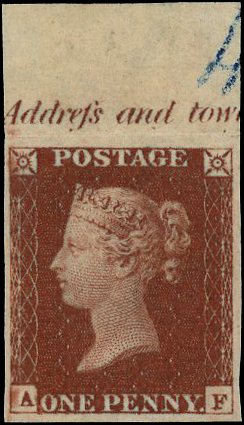 Great Britain 1841 1d Red brown. Superb unused top marginal imperforate imprimatur...