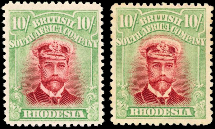 Rhodesia 10/- SG 241 group shades mint