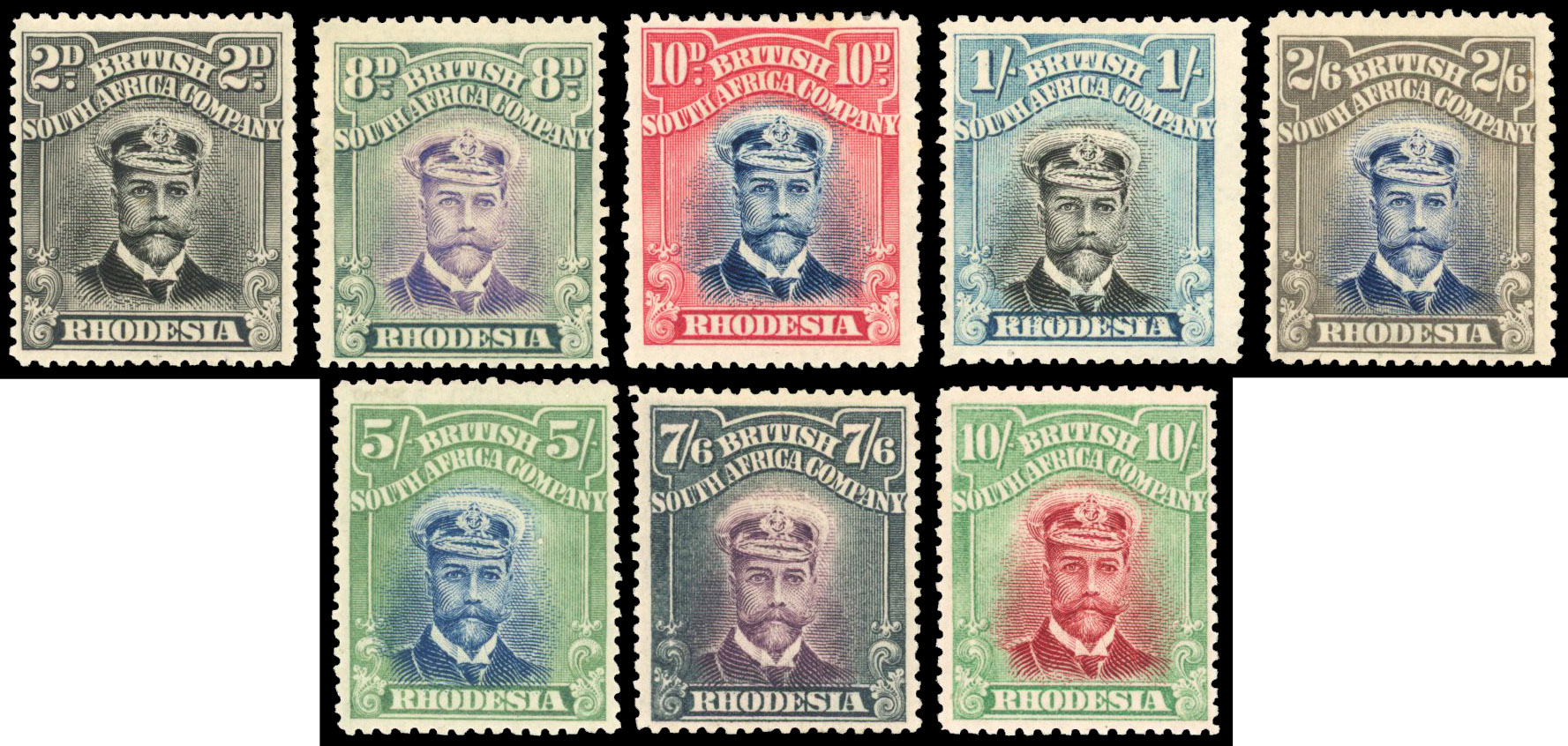 Rhodesia 1913-19 2d to 10s die II perf 15
