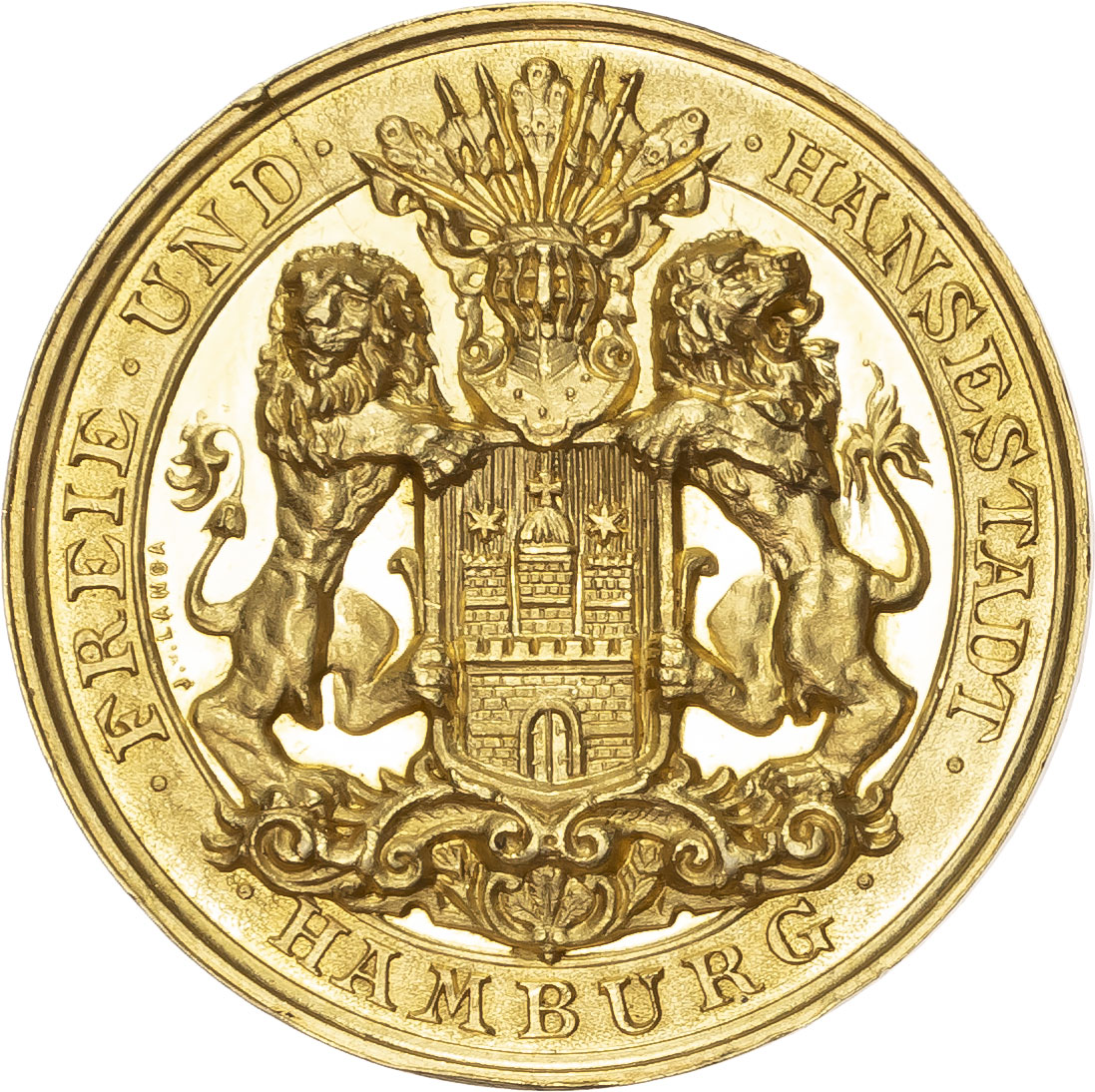 Germany. Hamburg Free City "Town Hall" AV Specimen Medal of 5 Ducats. 1888. 