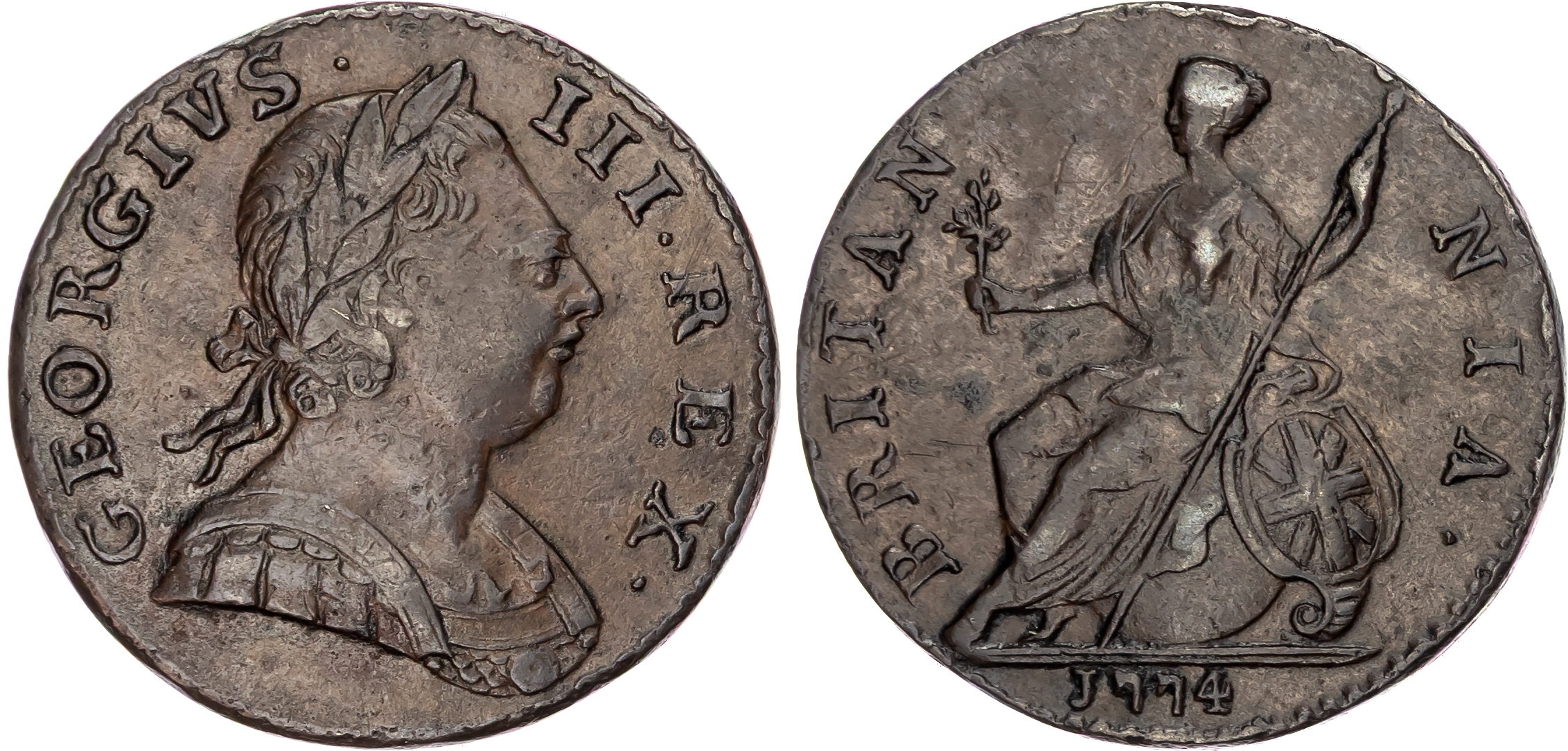 George III (1760‑1820), AE Halfpenny, First Issue, Tower Mint, 1774.