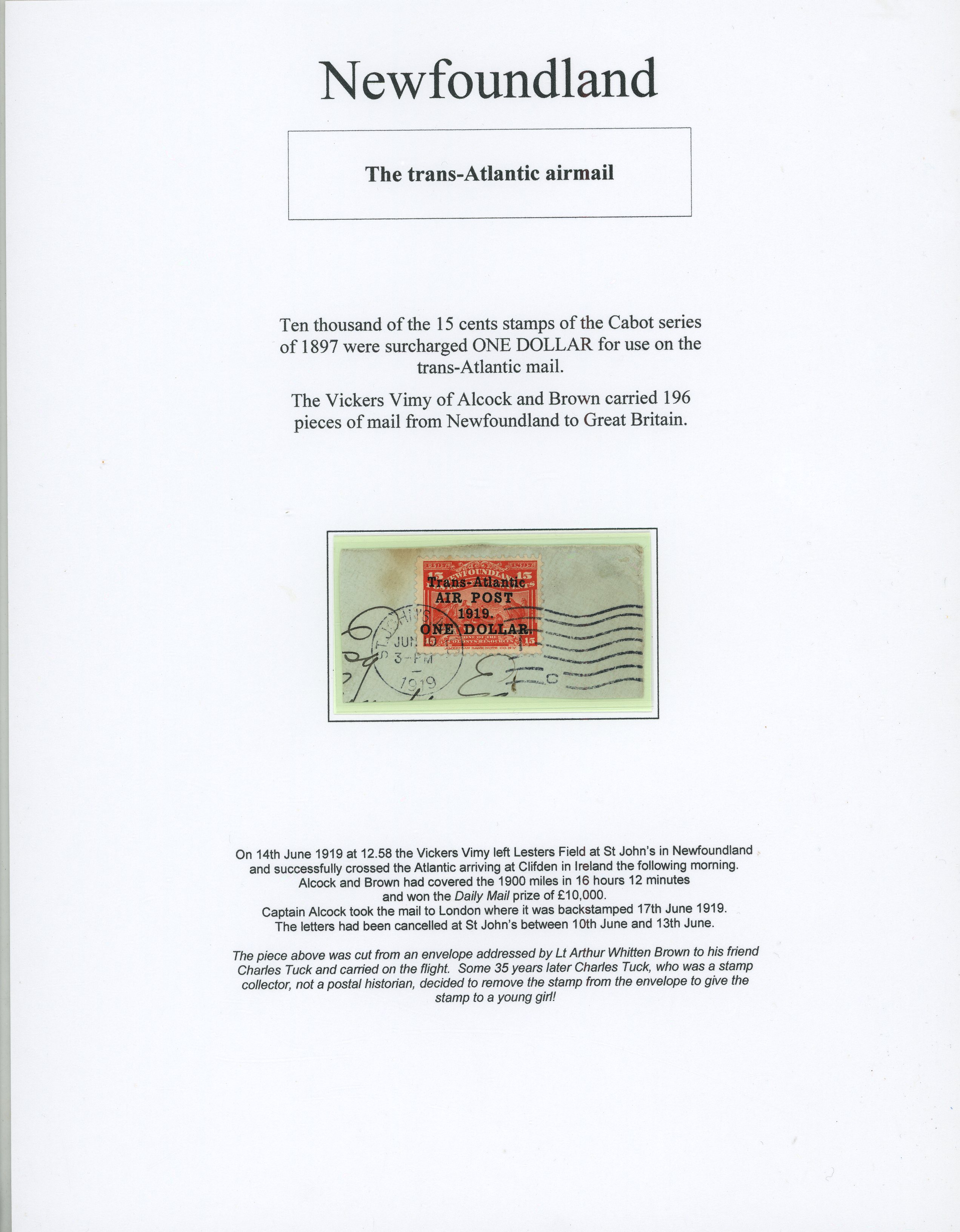 Newfoundland 1919 Air Mail $1 on 15ct bright scarlet collection SG...