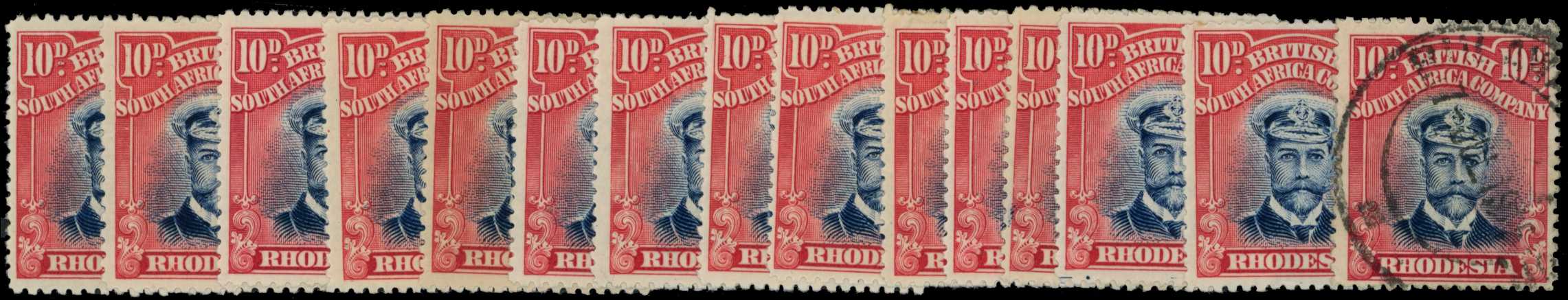 1913-7 10d Head Die II, perf 15. Fourteen...