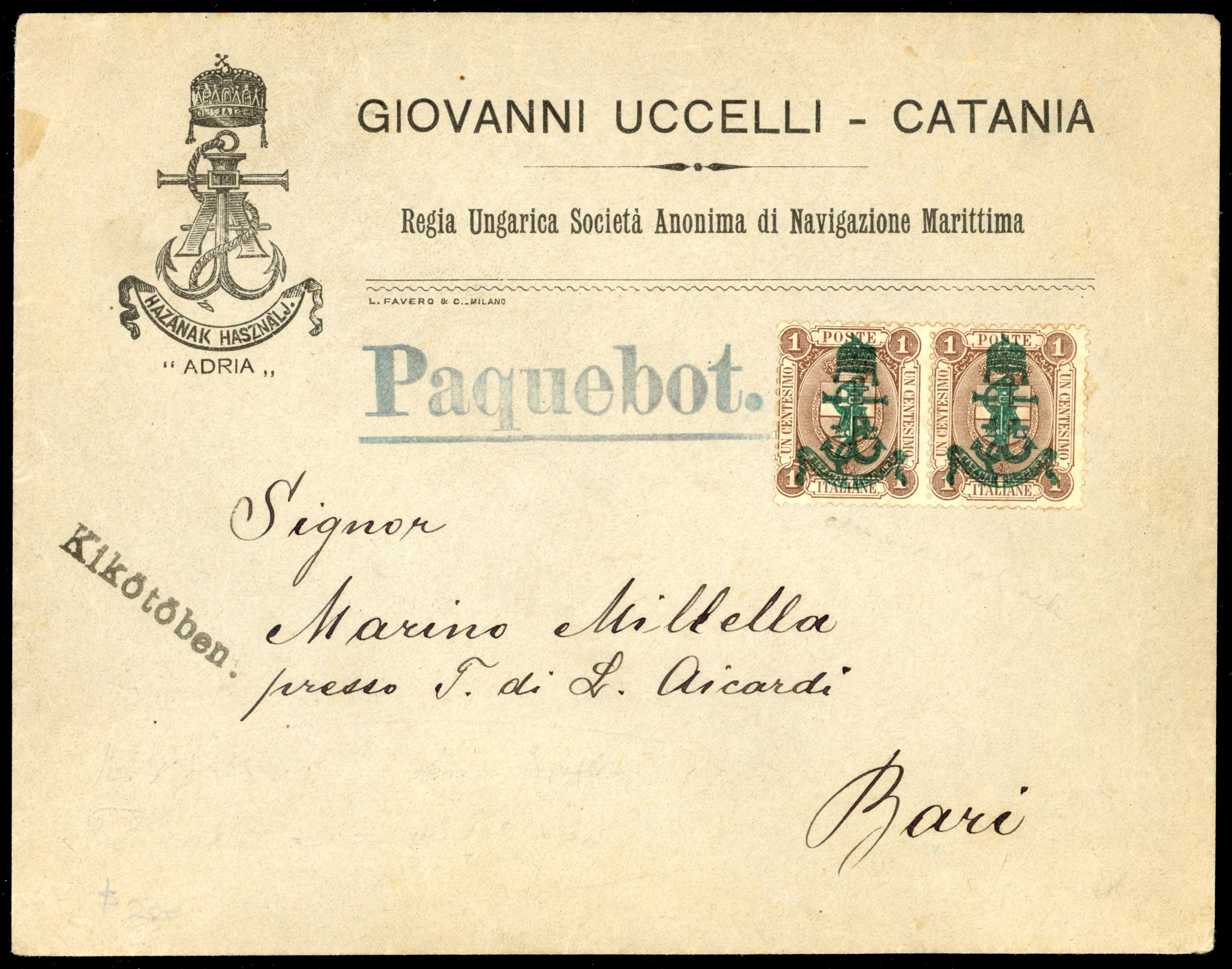 Austro-Hungarian Mediterranean Shipping Line 1899 Sicily cover