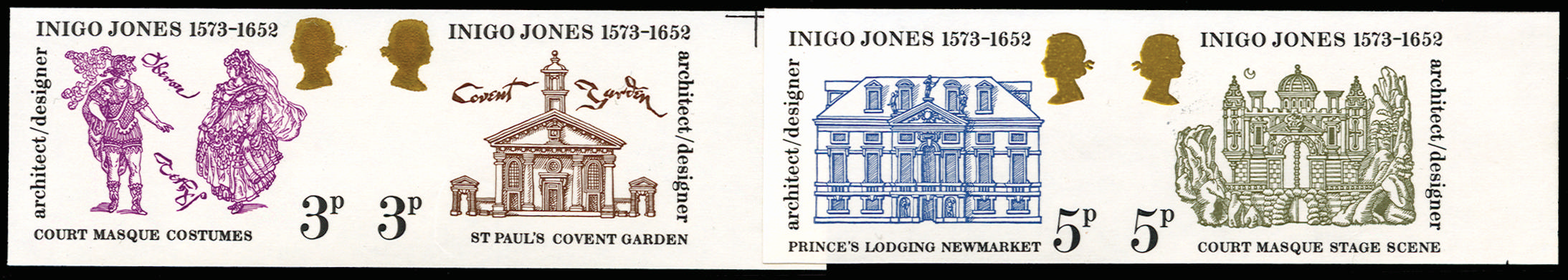 GB 1973 3p-5p "400th Birth Anniversary of Inigo Jones". Superb unmounted o.g right hand marginal set of… SG935/8var