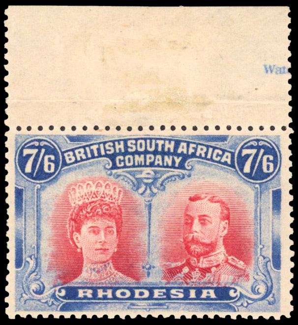 Rhodesia 1910-13 7s6d carmine and bright blue perf 14
