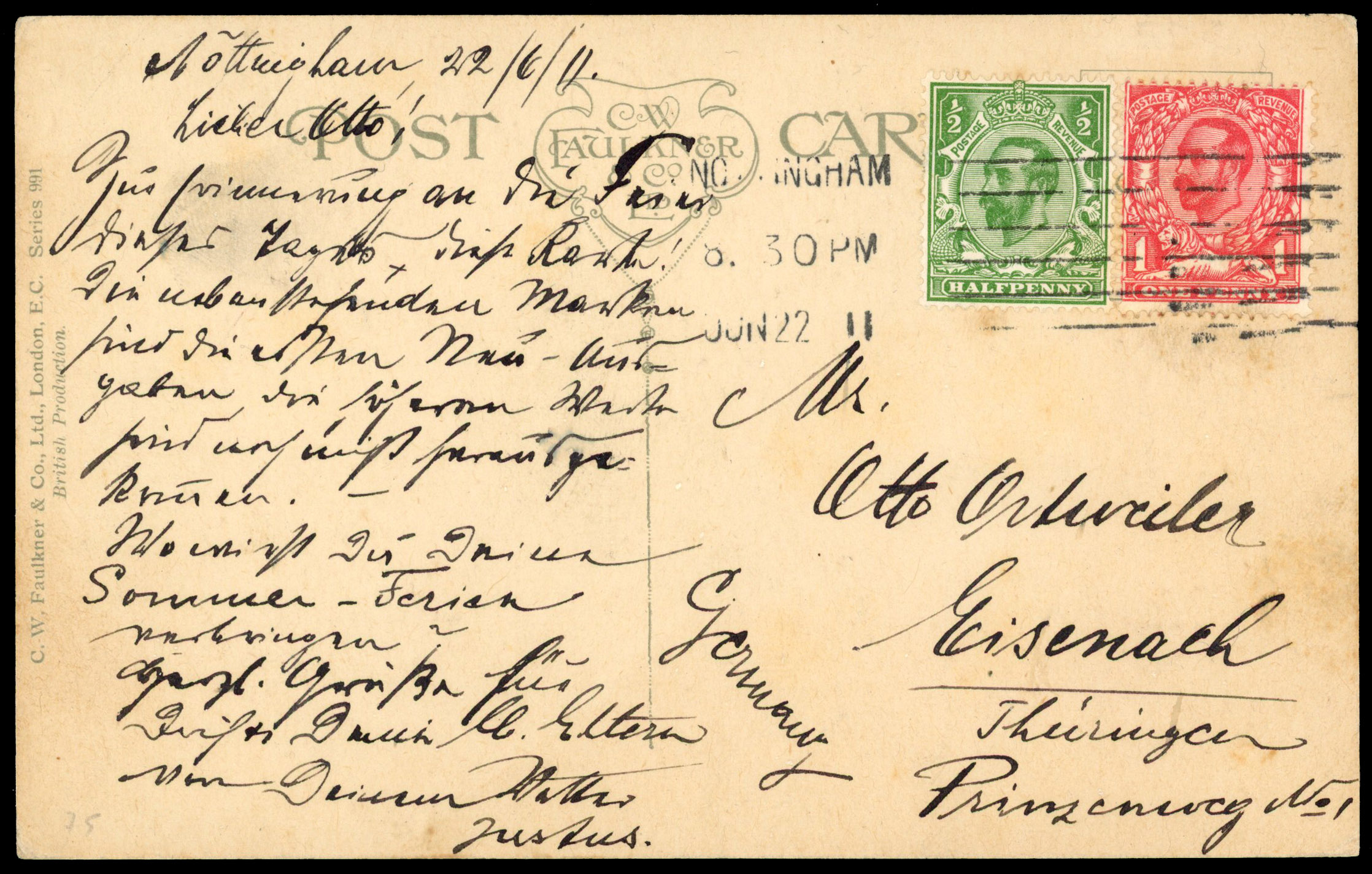 1911 King George V Coronation postcard. ½d & 1d first day