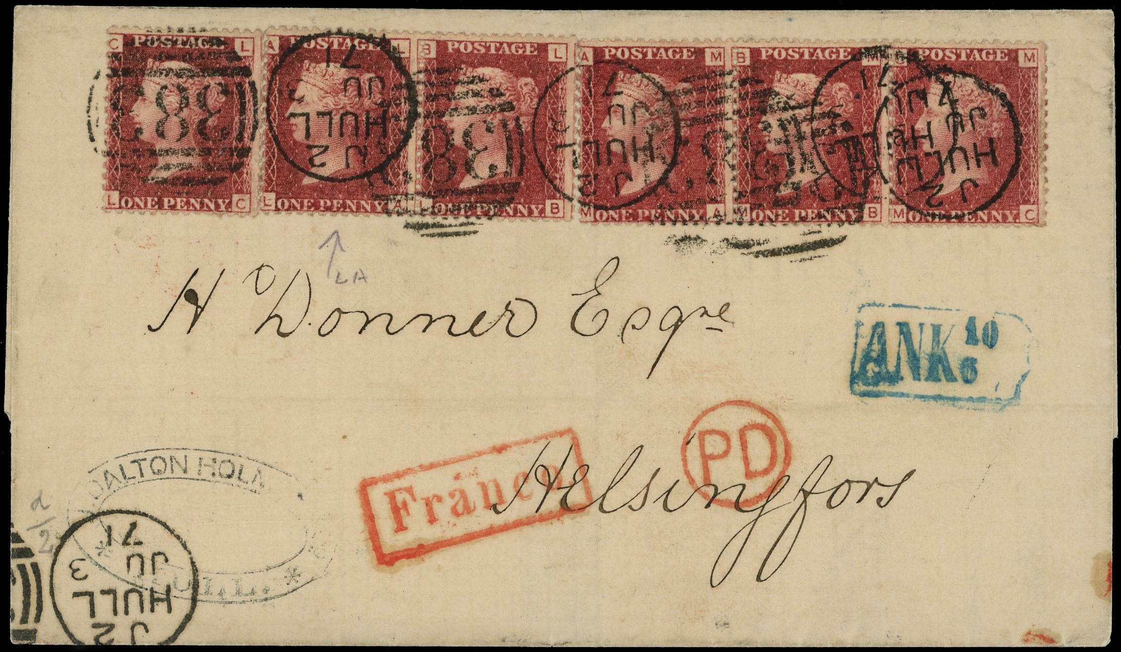1871 (3 June) entire from Hull to Helsinki, Finland