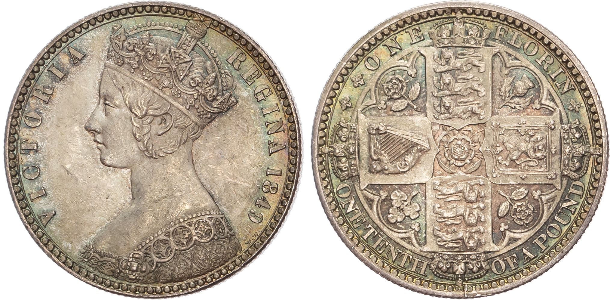 Victoria (1837-1901), 'Godless' Florin, 1849