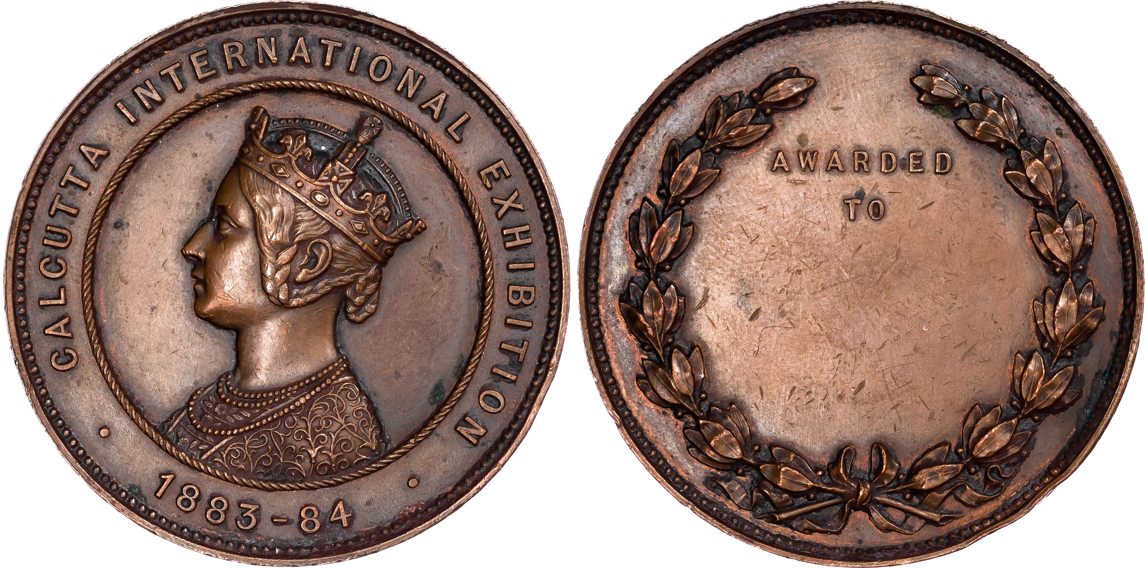 India, British Colonial. Victoria Æ Medallion, Calcutta International Exhibition. 1883-1884.