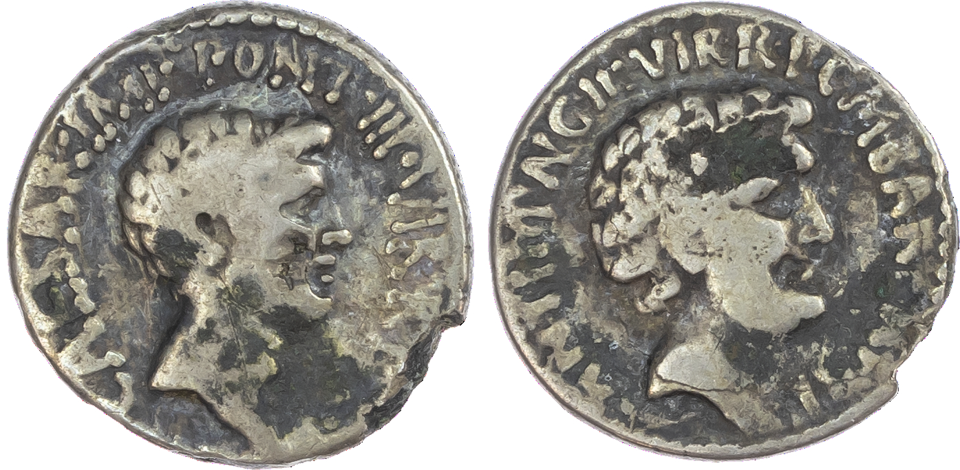 Mark Antony and Octavian (41 BC) Plated ‘Fouree’ Denarius, Ephesus (?), M. Barbatius Pollio, quaestor pro praetore, 2.52g.