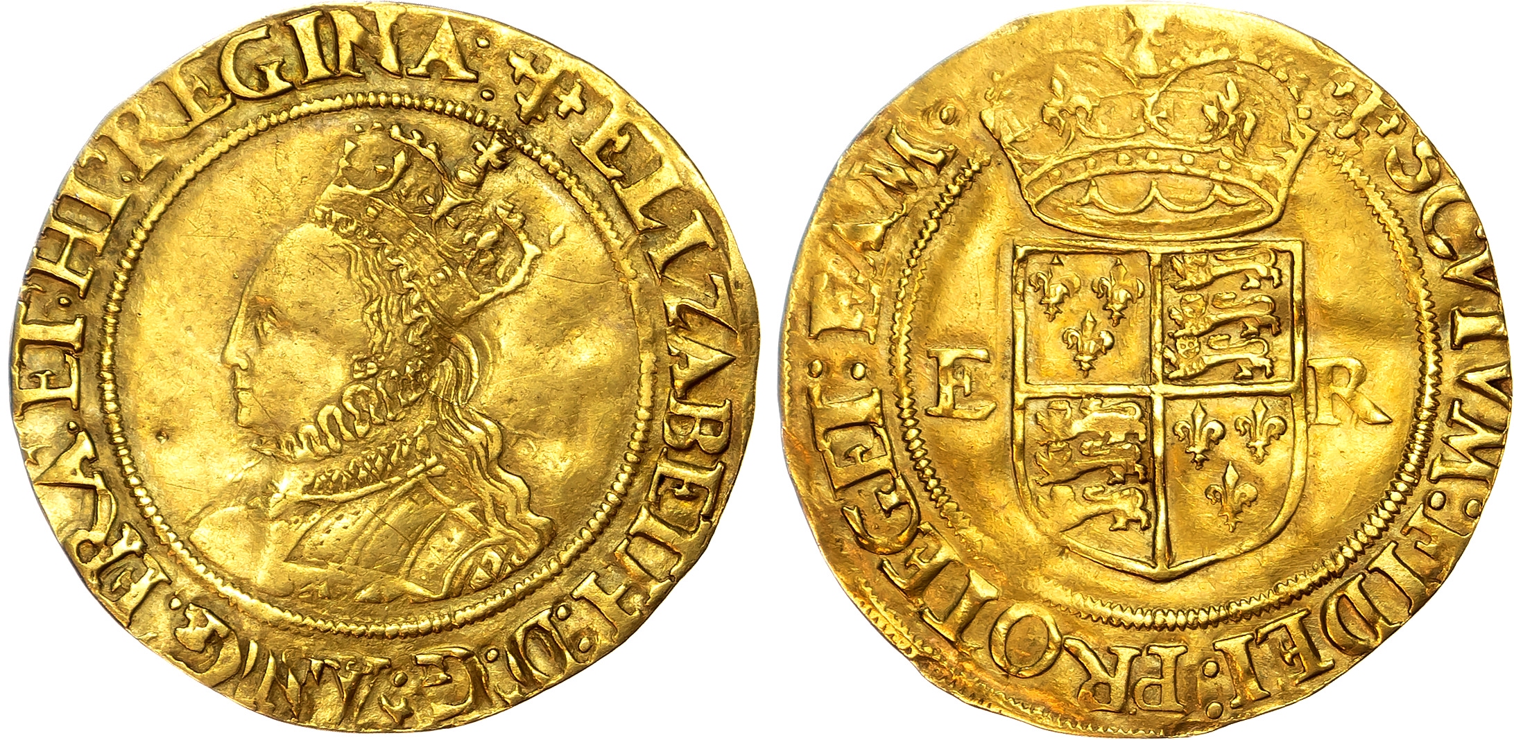 Elizabeth I (1558-1603) gold Half Pound, second issue, mintmark cross crosslet (1560-61) both sides.