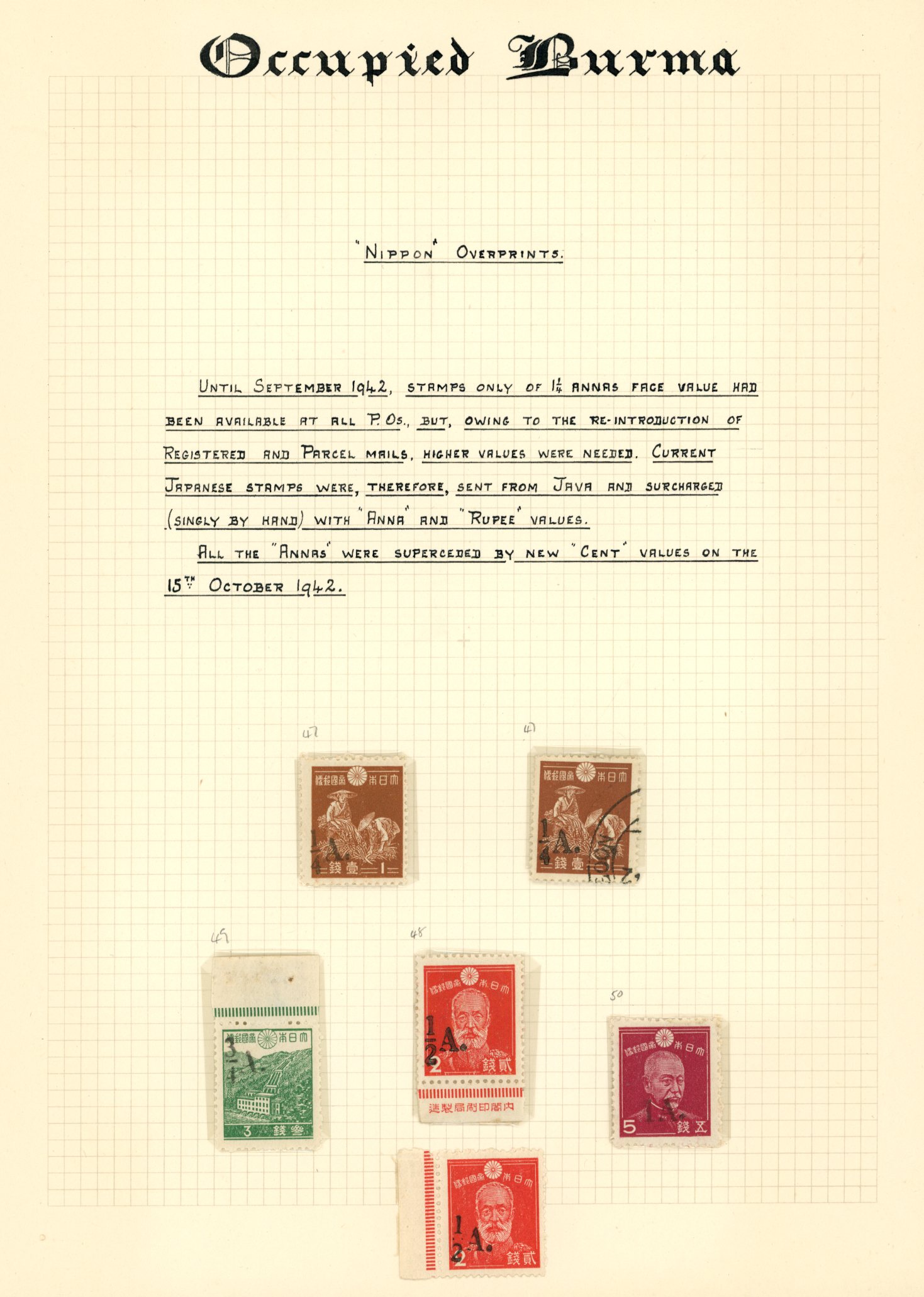 1942 'Anna' surcharges on Japan type 9 and...