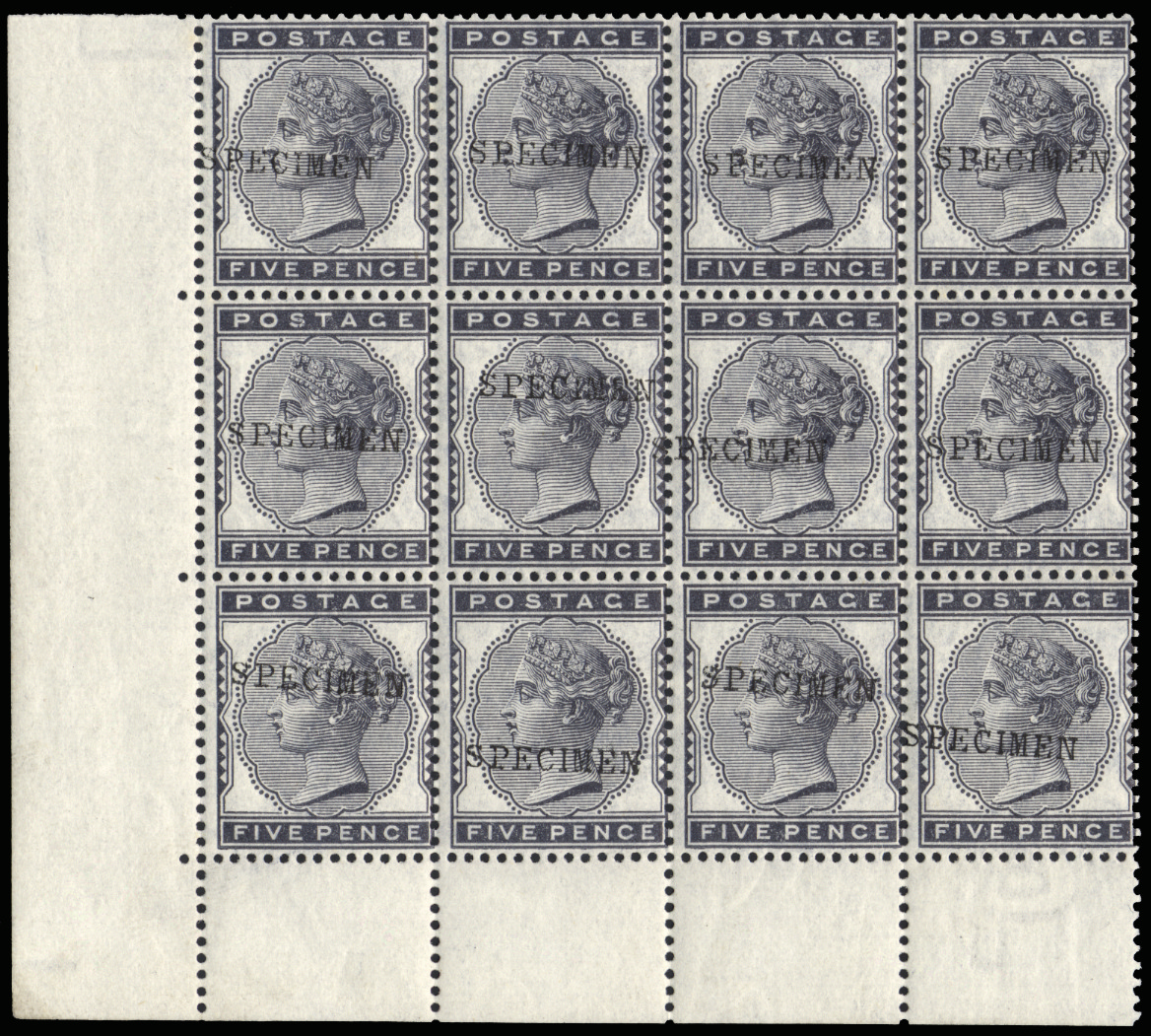 GB SG169s 1881 5d Indigo. Unmounted block of 12. SPECIMEN