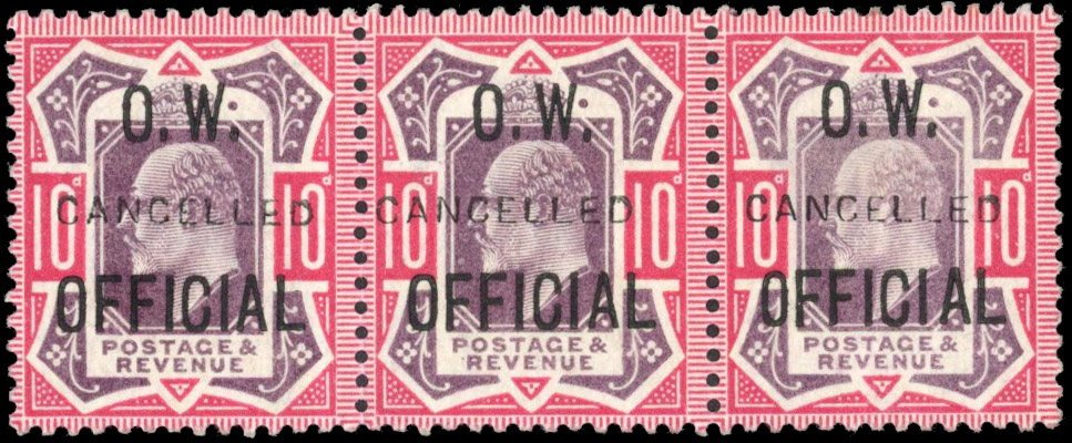 GB SG O40 O.W. Official 1903 10d Cancelled strip