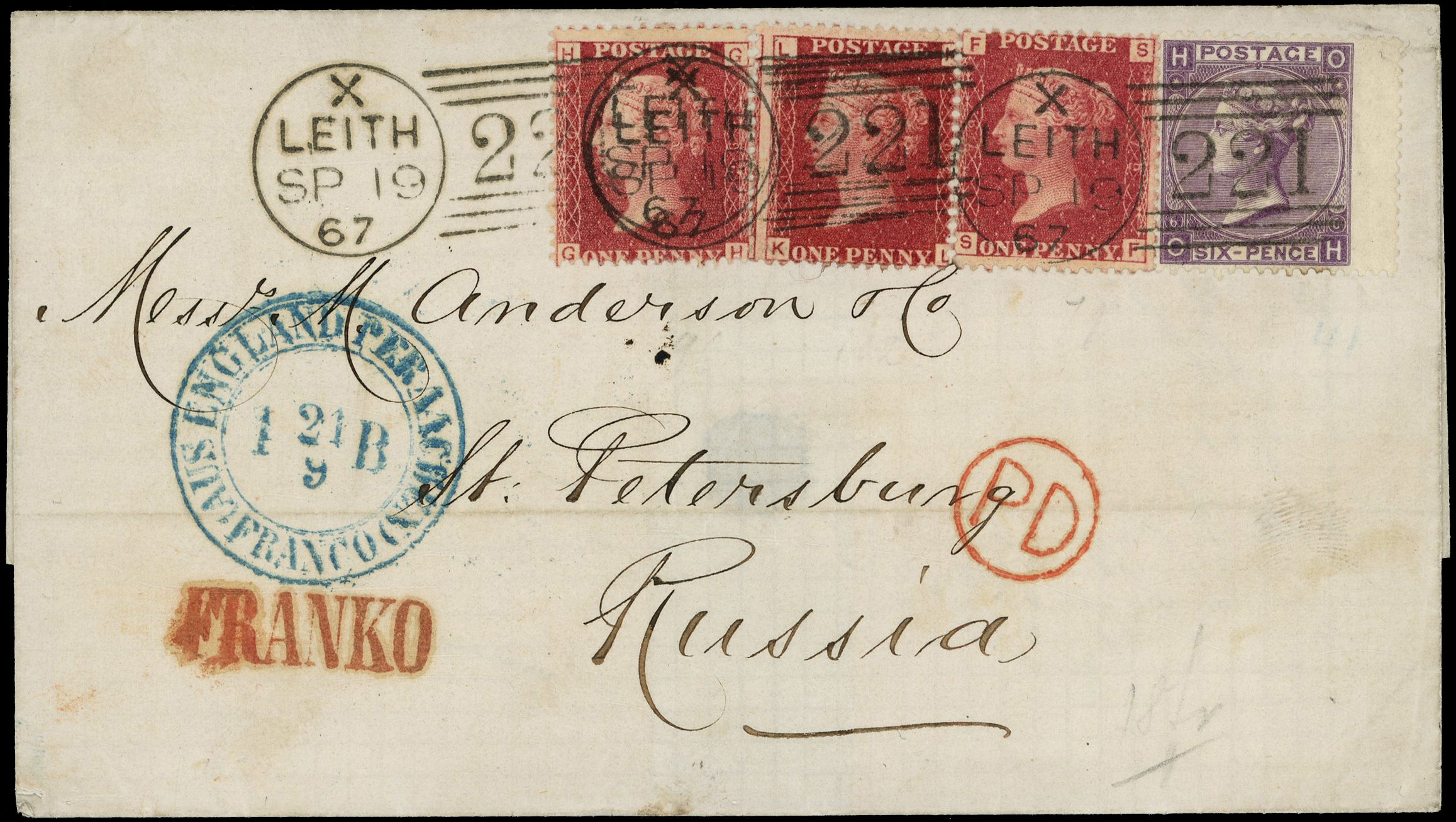 1867 (19 Sep) entire from Leith to St Petersburg, Russia
