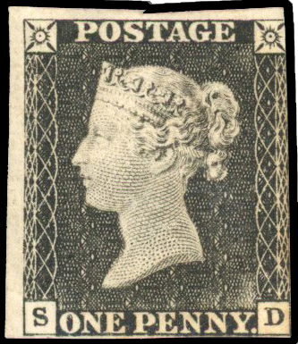 1840 1d black, plate 1A (SD), touched at right to large margins, small part og