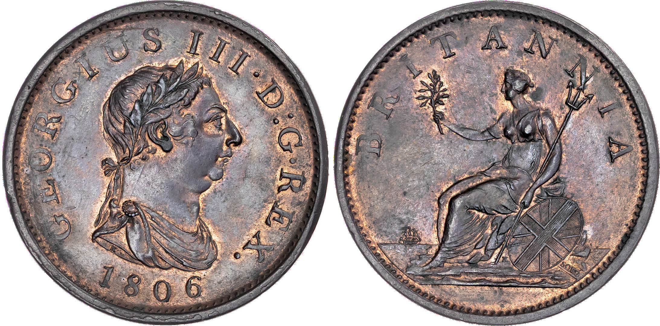 George III (1760-1820), AE Penny, 1806, Fourth Issue, Soho (Birmingham) mint.