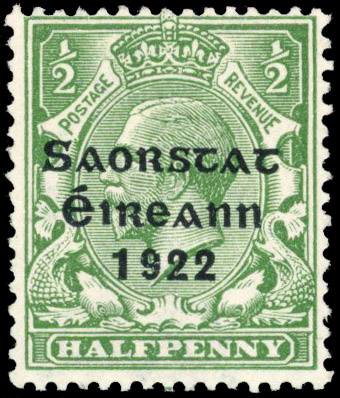 Ireland 1922-23 ½d green error No Accent
