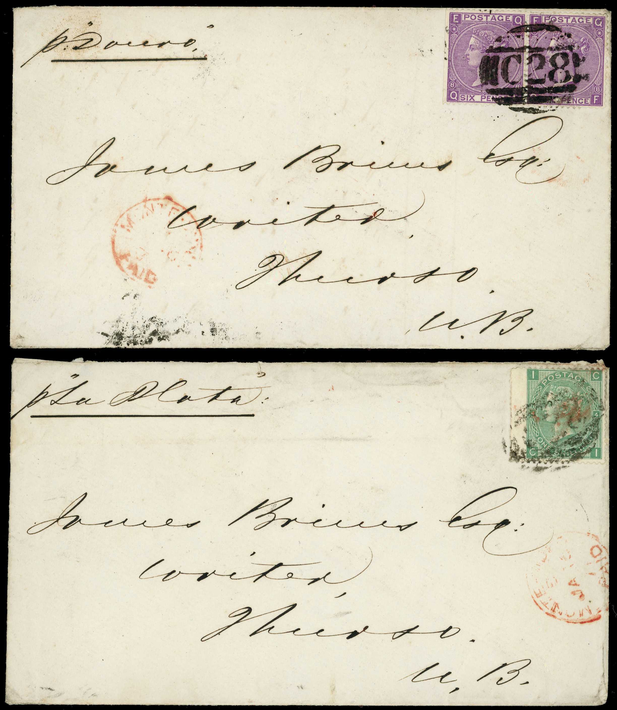 GB USED ABROAD: 1871 Pair of covers with...