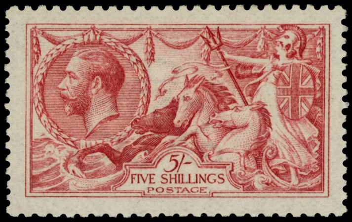 1915 5/- carmine, fresh unmounted o.g., very...