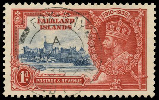 FALKLAND ISLANDS SG 139e 1935 SJ 1d DOUBLE FLAGSTAFF USED