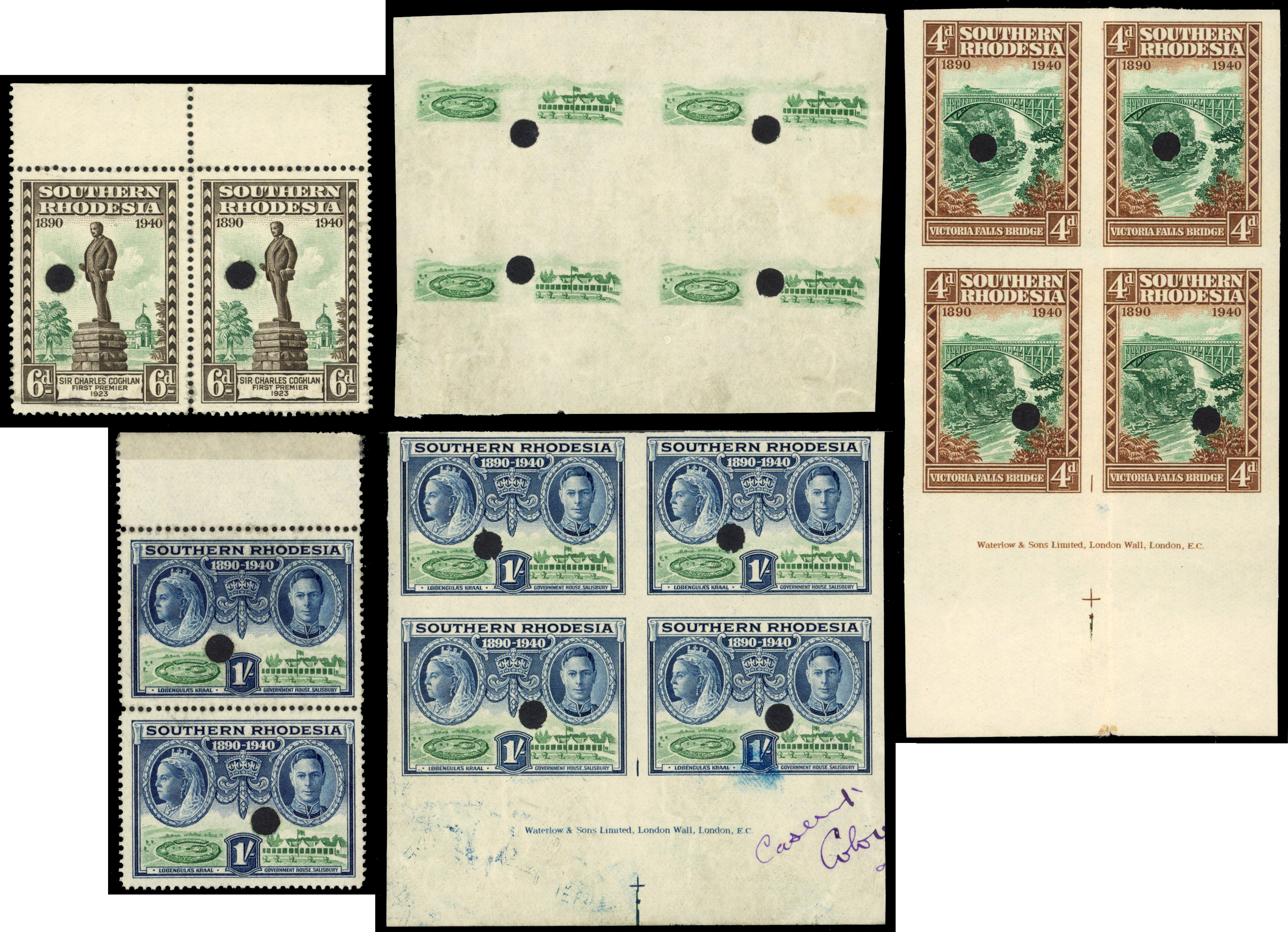 Southern Rhodesia SG 52-60 1940 BSACo plate proofs collection