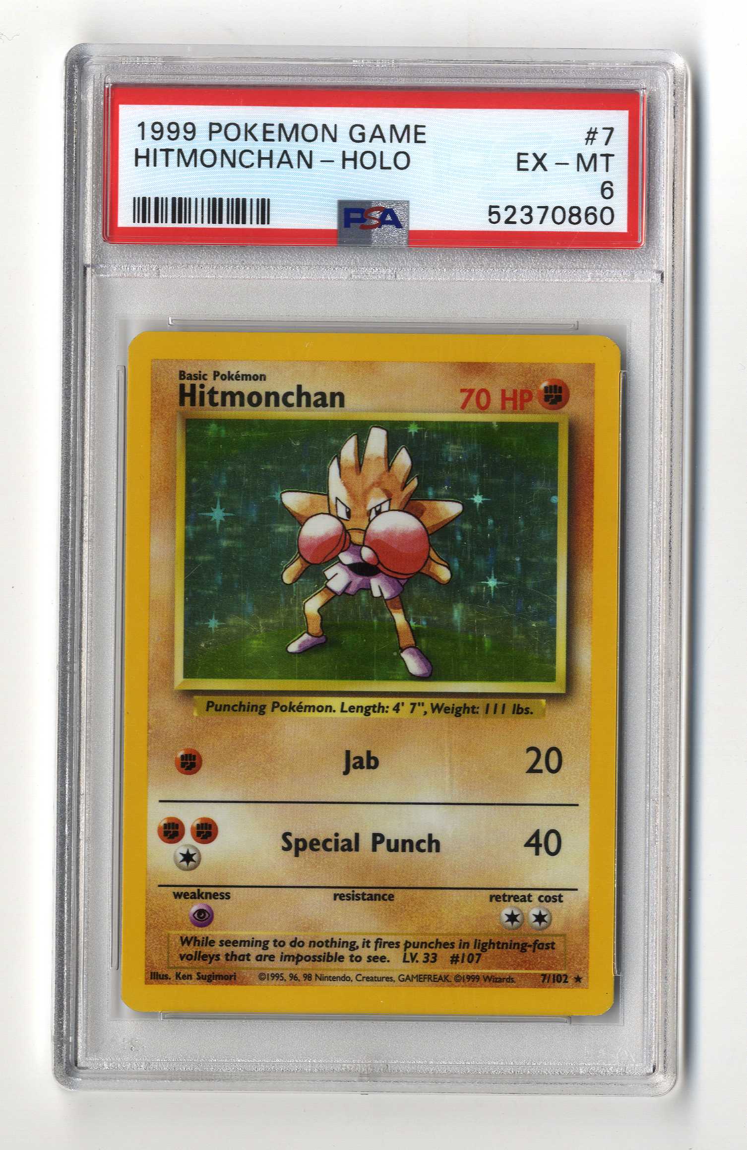PSA 6 Hitmonchan #7 Holo Base Set