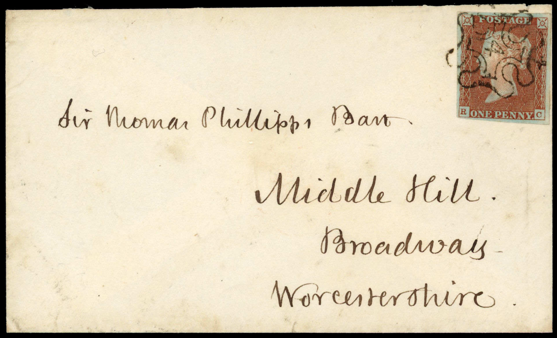 GB 1841 1d red-brown on cover, '4' in Cross