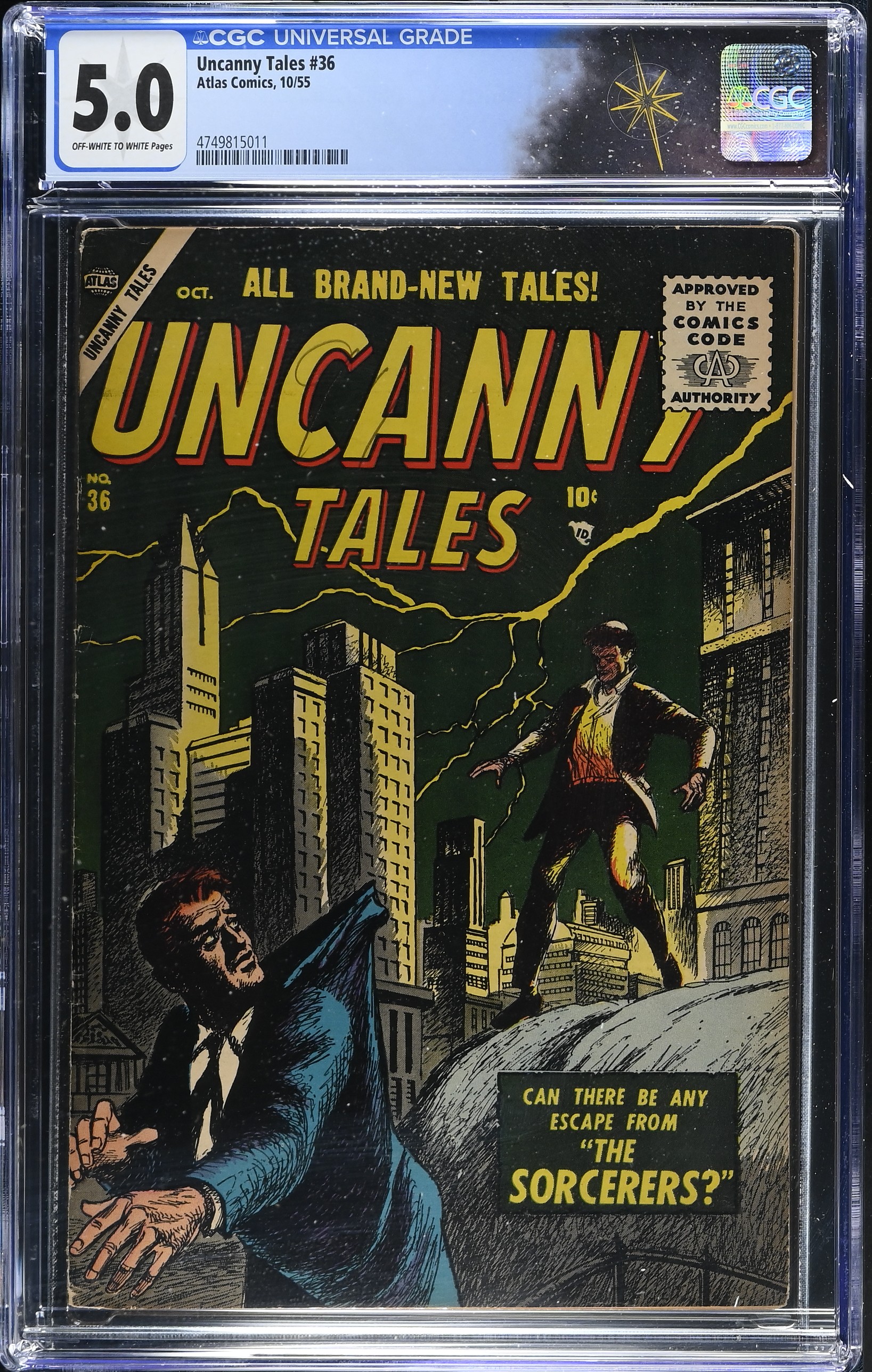 Uncanny Tales #36 CGC 5.0 Cover by Carl Burgos (Atlas Comics, 1955) Off-White to White Pages